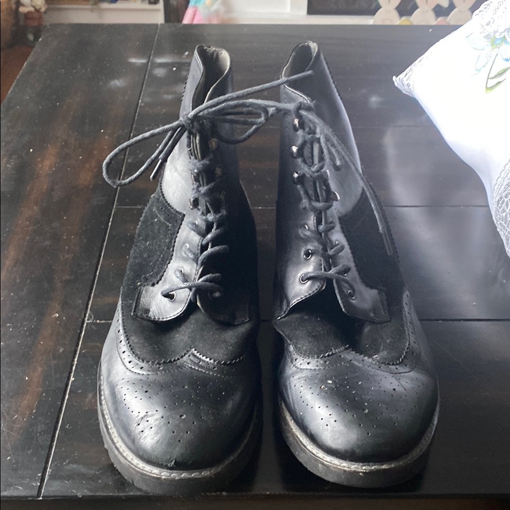 Black Lace-Up Brogue Boots